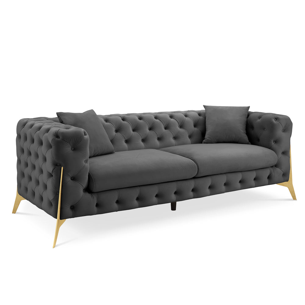 Jaguar 2+3 Seater Sofa Set Chesterfield Design Velvet, Dark Grey Velvet - Image 5