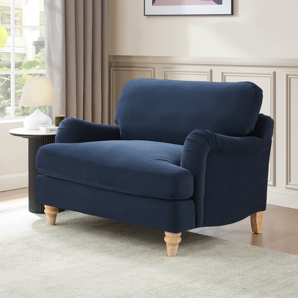 Oxford Loveseat with Footstool, Navy Blue Velvet - Image 3