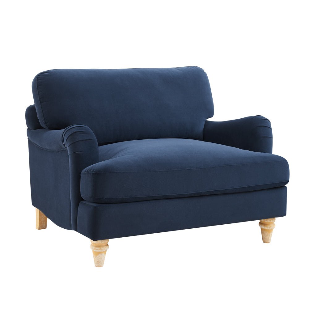 Oxford Loveseat with Footstool, Navy Blue Velvet - Image 5
